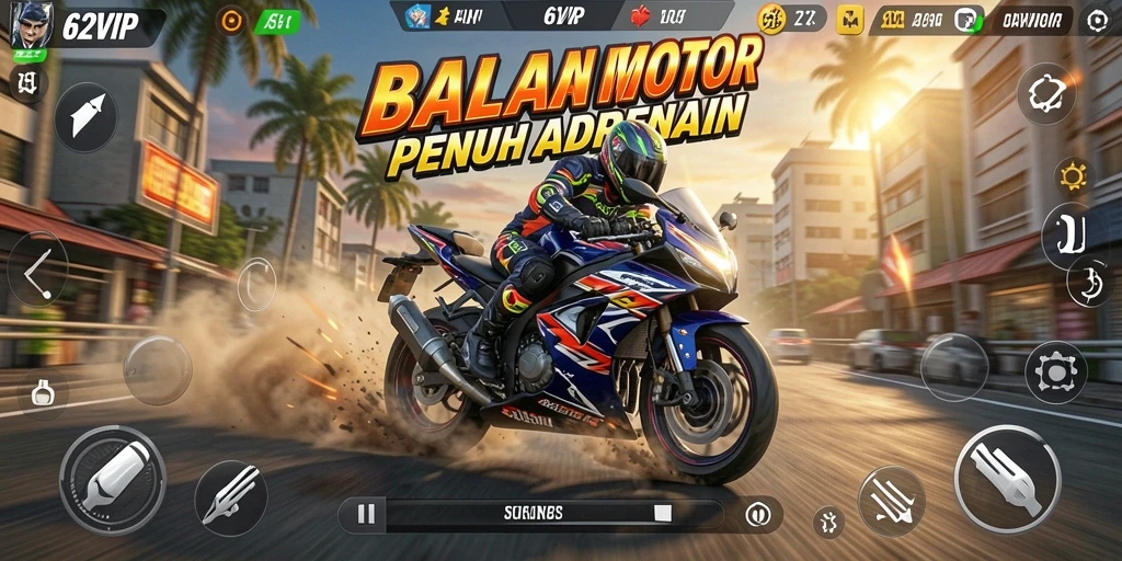 Gameplay seru dan menegangkan di 62VIP dengan balapan motor.