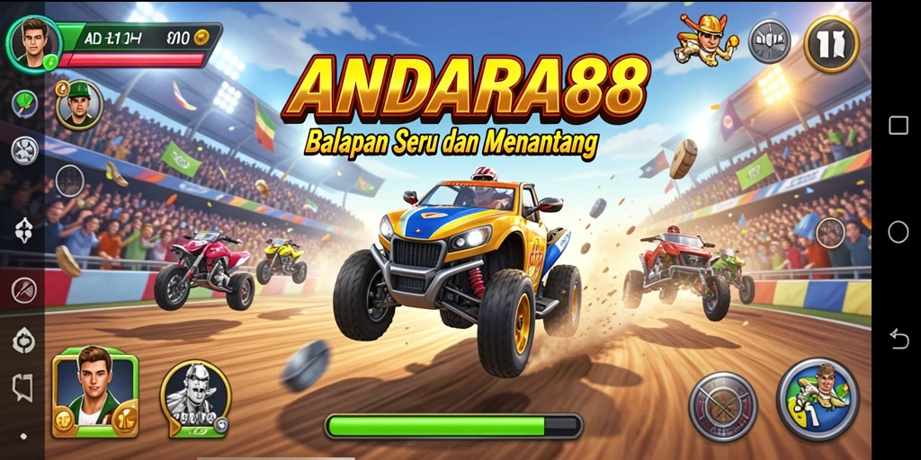 Tampilan gameplay balapan yang menegangkan di ANDARA88.