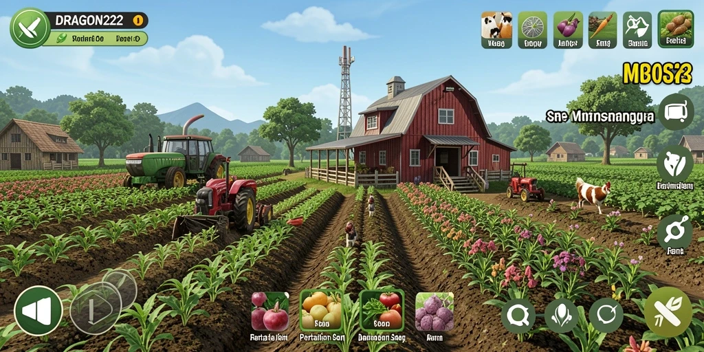 Screenshot gameplay DRAGON222 menampilkan kebun yang indah dan hewan peliharaan.