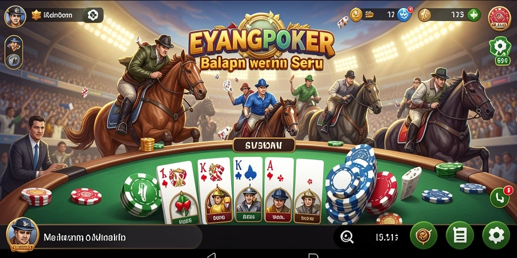 Tampilan gameplay seru dan mendebarkan dalam balapan EYANGPOKER.