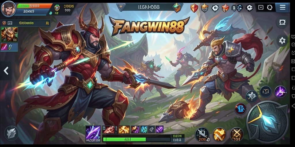 Screenshot gameplay FANGWIN88 yang menampilkan pertarungan seru di arena.