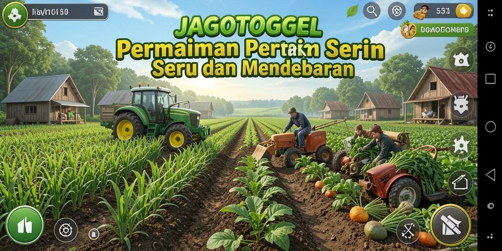 Tampilan gameplay JAGOTOGEL dengan ladang yang subur dan beragam tanaman.