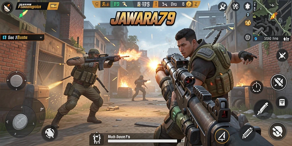 Gameplay intens di JAWARA79 dengan aksi tembak-menembak.