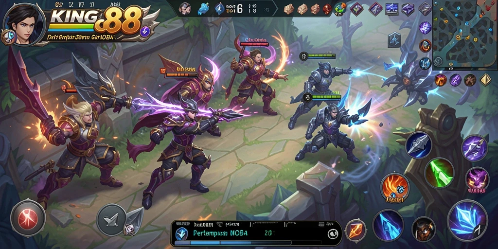 Tampilan gameplay menarik dalam KING88 dengan strategi MOBA.