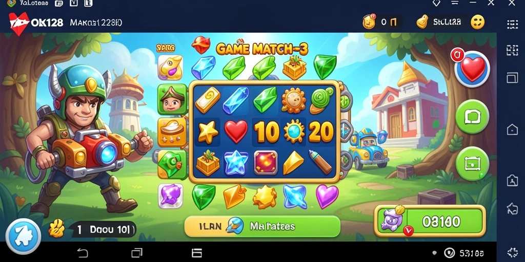 Tampilan gameplay OLX128 dengan elemen Match-3 yang menarik.